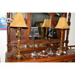 A PAIR OF MODERN CHROME TABLE LAMPS, together with another pair of modern table lamps (all with