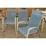A SET OF FOUR STACKABLE MODERN METAL GARDEN CHAIRS with mesh to seat and back (4)