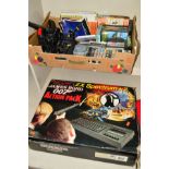 A BOXED ZX SPECTRUM PLUS JAMES BOND ACTION PACK, and a tray of games and a Sega Game Gear, etc