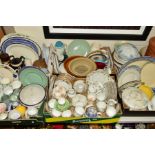 FIVE BOXES AND LOOSE ETC, to include teawares, kitchen oven ware, etc