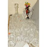 A PARCEL OF CUT GLASS ETC, to also include a pair of Franklin Mint Snow Dove crystal candlesticks,