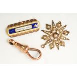THREE ITEMS OF LATE VICTORIAN JEWELLERY PARTS, the first an enamel push piece clasp with the