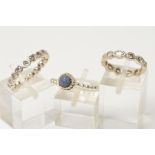 THREE PANDORA RINGS, the first a band ring made of heart shape panels set with colourless cubic