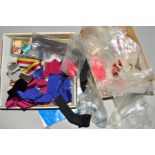 A BOX OF MEDALS, MEDAL PARTS AND RIBBONS, to include plaques for sports, dominoes, chess, darts,