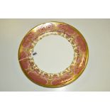 A ROYAL CROWN DERBY ROUND CHOP DISH, A1359 'Heritage' pattern, pink and lilac bands with gilt