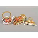 THREE PIECES ROYAL CROWN DERBY, to include Treasures of Childhood Steam Train, a miniature flat iron