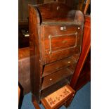 A SLIM OAK BUREAU, together with a tile topped nest of three tables (2)