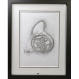 PENNY WARDEN (BRITISH CONTEMPORARY), 'Melody V', a charcoal study of a French horn, signed in