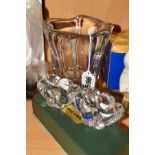 A DAUM, FRANCE GLASS VASE, height 13cm together with a boxed set of Daum glass salts