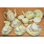 FOLEY CHINA 'HOLLYHOCKS' TEA/COFFEE WARES, to include coffee pot, cream jug, sugar bowl, six