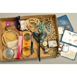 A SELECTION OF MAINLY COSTUME JEWELLERY, to include three Parker pens, a Ronson lighter, a
