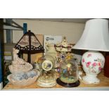AN AYNSLEY TABLE LAMP AND SHADE, decorated with roses, height base approximately 30cm, together with
