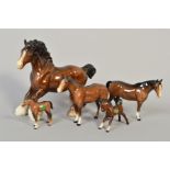 FIVE BESWICK BROWN HORSES/FOALS, to include Foal (small, stretched, facing right), No.815, Cantering