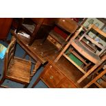 AN OAK BARLEY TWIST DRAW LEAF TABLE on a cross stretchered base together with 4 chairs (5)