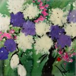 DANIELLE O'CONNOR AKIYAMA (CANADA 1957), 'Smokey Depths', stylised blossoms, signed verso, acrylic