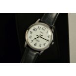 A TIMEX WRISTWATCH, the circular head with white face, Arabic numerals, black hands and black