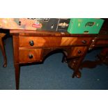 A GEORGE III FLAME MAHOGANY AND BANDED LOWBOY, with a single long drawer and two small drawers on