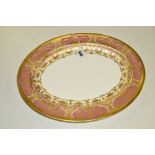 A ROYAL CROWN DERBY OVAL (MEAT) PLATTER, A1359 'Heritage' pattern, pink and lilac bands with gilt