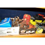 TWO BOXES CONTAINING VARIOUS TOOLS AND MISCELLANEOUS, three plastic tool boxes with contents,