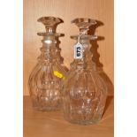TWO CUT GLASS PRUSSIAN SHAPED DECANTERS, height approximately 26cm (one stopper chipped) (2)