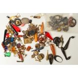 A SELECTION OF MAINLY LATE 19TH CENTURY TO EARLY 20TH CENTURY JEWELLERY PARTS AND SINGLE EARRINGS,