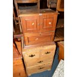 AN EARLY 20TH CENTURY PINE CHEST of two short and two long drawers and a two door cabinet (2)