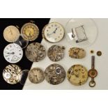 A SMALL SELECTION OF WATCH PARTS, to include a Rolex buckle clasp, two early 20th Century watch