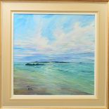 TOM BARRON (BRITISH CONTEMPORARY), an impressionist seascape, signed bottom left, acrylic on canvas,