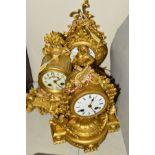 THREE LATE 19TH CENTURY/LATER GILT MANTEL CLOCKS, French movements, in need of attention, height