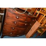 A GEORGIAN MAHOGANY BOWFRONT CHEST of two short and three long drawers on outsplayed bracket feet,