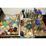 FIVE BOXES AND LOOSE CERAMICS, GLASS ETC, to include Gray's 'Herbal Tablets' storage jars, soda