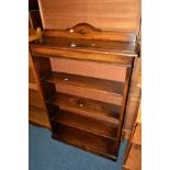 AN OAK OPEN BOOKCASE