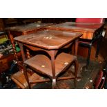 A VICTORIAN WALNUT SQUARE TOPPED OCCASIONAL TABLE, together with a oak occasional table, an
