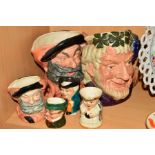 SIX VARIOUS CHARACTER/TOBY JUGS, to include Royal Doulton 'Bacchus' D6499, 'Falstaff' D6287 and