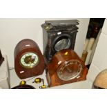 TWO MANTLE CLOCKS, both with pendulum, one key, together with a slate clock case (sd) (3)