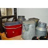 A COLLECTION OF GALVANISED AND OTHER METAL BUCKETS including two milk churns (5)