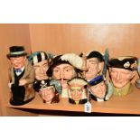 SEVEN ROYAL DOULTON CHARACTERS AND A TOBY JUG, to include 'North American Indian' D6614, 'Capt Ahab'