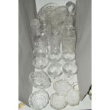 A PAIR OF SQUARE CUT GLASS DECANTERS WITH MATCHING STOPPERS, Tudor crystal baluster shape