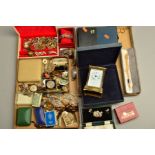 TWO SMALL BOXES OF MAINLY JEWELLERY, to include a selection of silver and white metal jewellery,