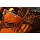 AN EDWARDIAN MAHOGANY AND INLAID SUTHERLAND TABLE, together with a mahogany nest of three tables,