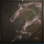HUW WILLIAMS (BRITISH 1968), 'Equus II', a large portrait of a Black Horse, signed verso, acrylic on