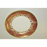 A ROYAL CROWN DERBY ROUND CHOP DISH, A1359 'Heritage' pattern pink and lilac bands with gilt
