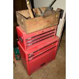 A DRAPER ROLLING TOOL CHEST with two shallow long drawers above a fall front cupboard, together with