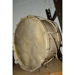 A LARGE DISTRESSED MARCHING DRUM, diameter 72cm
