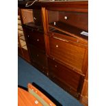 TWO EDWARDIAN MAHOGANY THREE SECTION BOOKCASES, each bookcase with a single glazed fall front