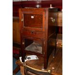 A DISTRESSED GEORGIAN MAHOGANY CUPBOARD (missing hinged top with possible mirror)