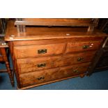 A VICTORIAN PITCH PINE CHEST OF TWO SHORT AND THREE LONG DRAWERS, on baluster legs, width 117cm x