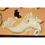CLARICE CLIFF FOR WILKINSON LTD FISH SHAPED WALL POCKET, with gilt detail, factory backstamp and