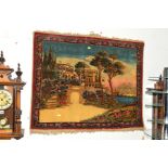 A 20TH CENTURY WALL TAPESTRY OF A GREEK LANDSCAPE SCENE, width 95cm x height 77cm