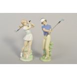 TWO NAO GOLFING FIGURES, 'Out Of The Rough' No.0450, height approximately 24cm (girl golfer) and '